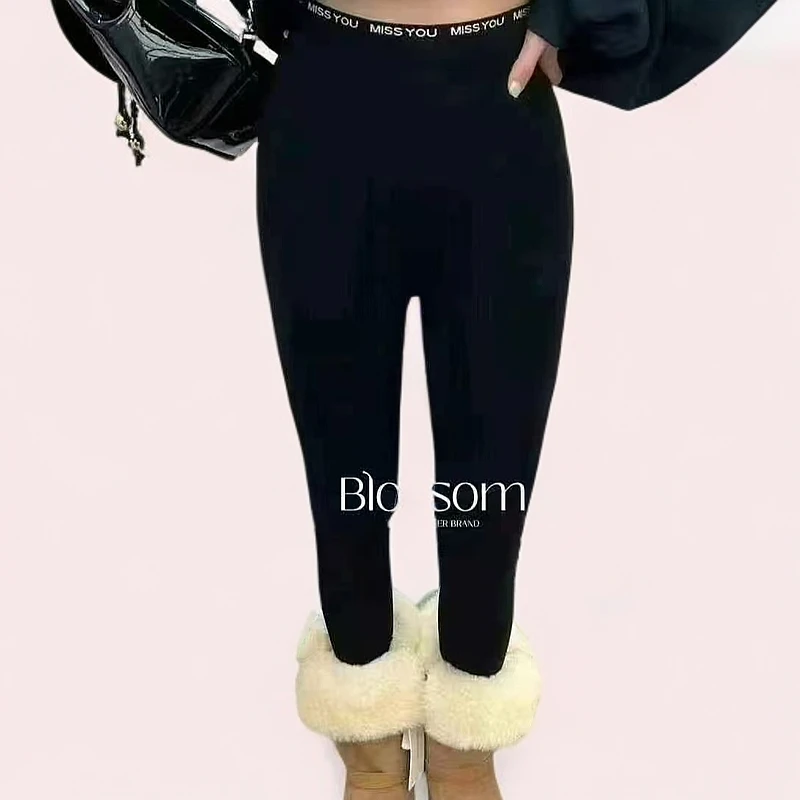 正品【蛋白绒云朵裤】无痕高弹加绒加厚打底裤休闲黑色外穿保暖秋冬