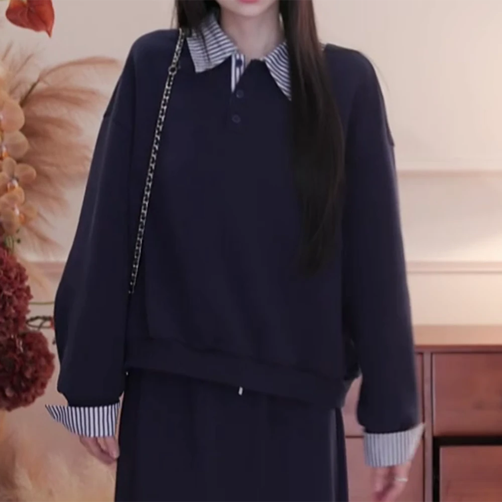 学院风拼接条纹显瘦休闲卫衣C6347