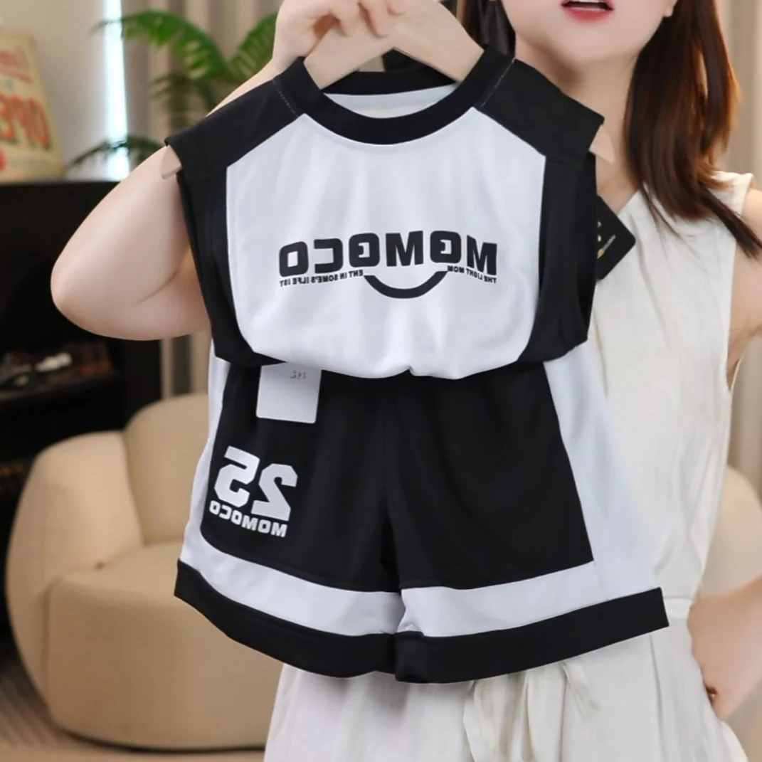 MOMOCO夏季男童时尚运动百搭足球数字印花套装两件套77230578540