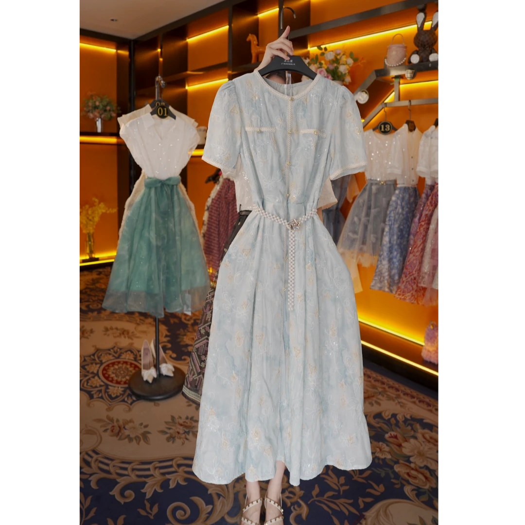 【vian专属】夏季短袖碎花设计师款气质显瘦百搭高级感连衣裙CO-332