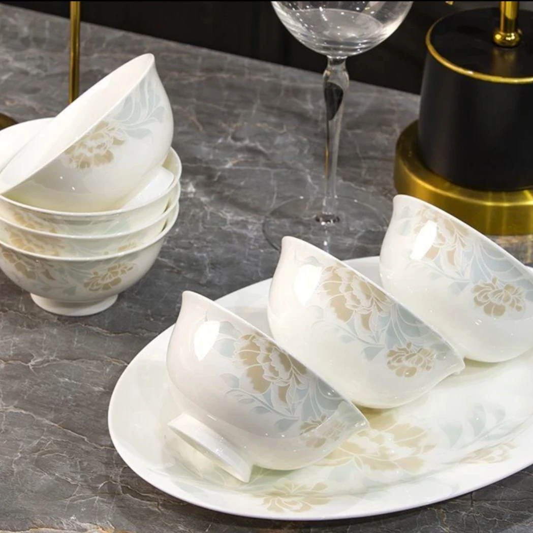 简约清雅景德镇高温骨瓷家宴米饭碗