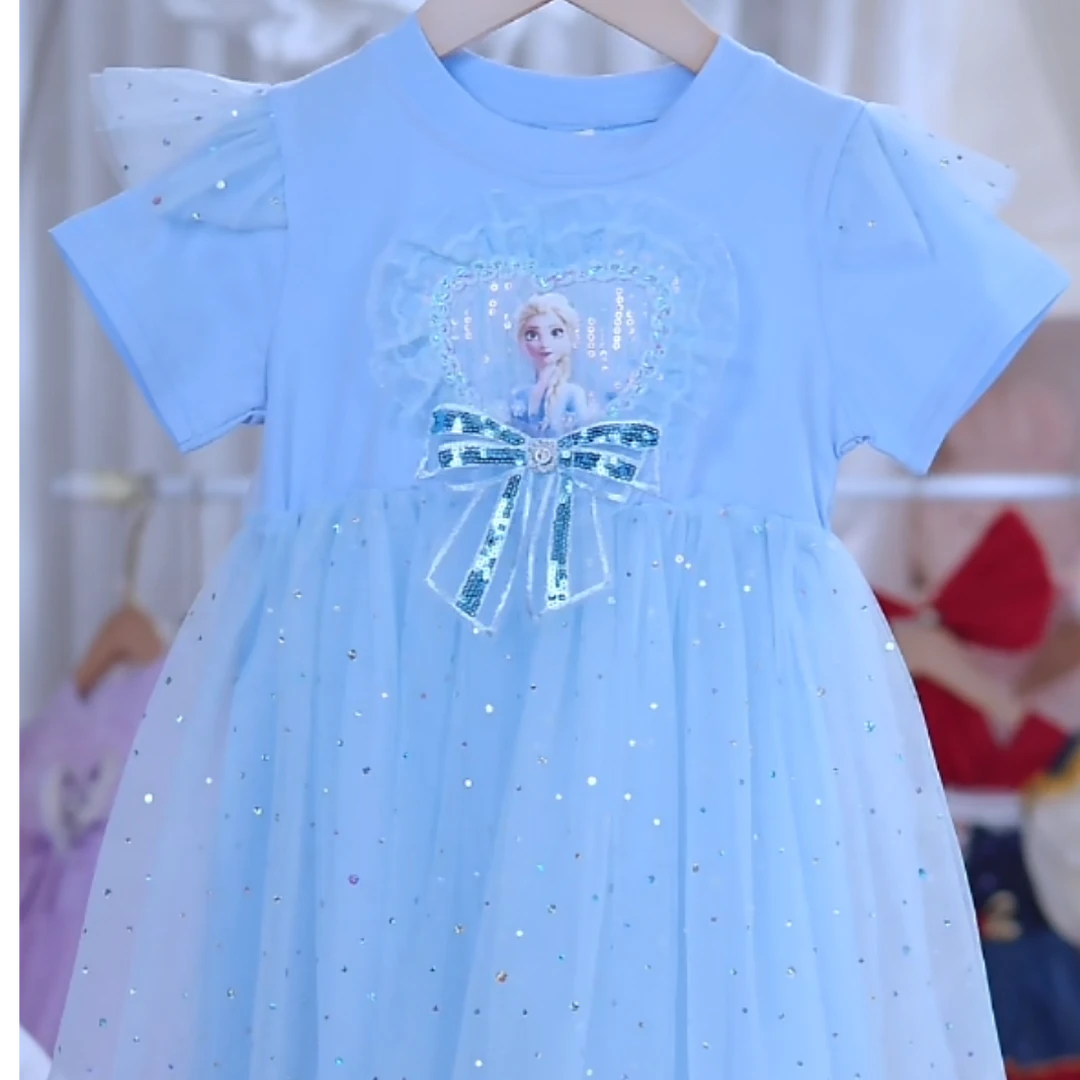 （现货)女宝爱莎蓬蓬裙女童夏季公主裙宝宝短袖连衣裙夏库洛米裙子