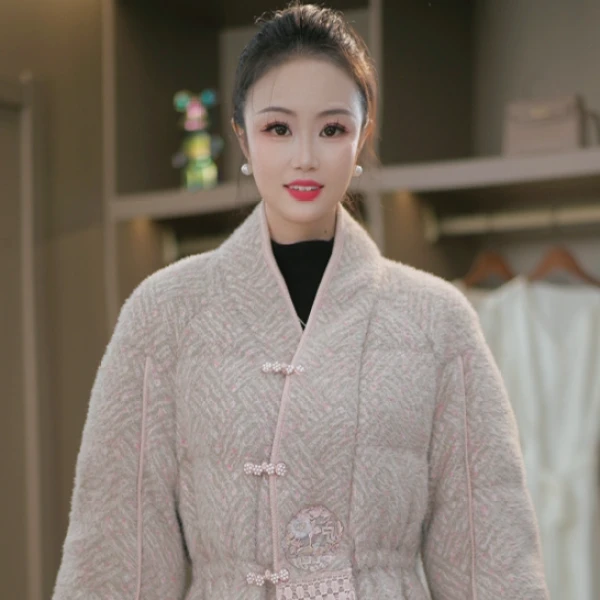 新款时尚设计感气质减龄盘扣保暖羽绒服m-4xl