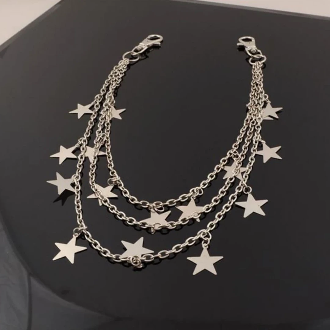 百搭金属镂空星星粗腰链裤链钥匙链潮流男女蹦迪裤链INS链条配饰