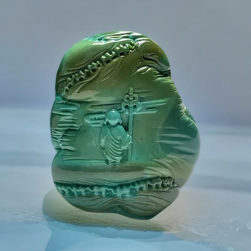 【帝丰】湖北十堰天然原矿绿松石精工高瓷特色丝绸之路吊坠配饰精雕