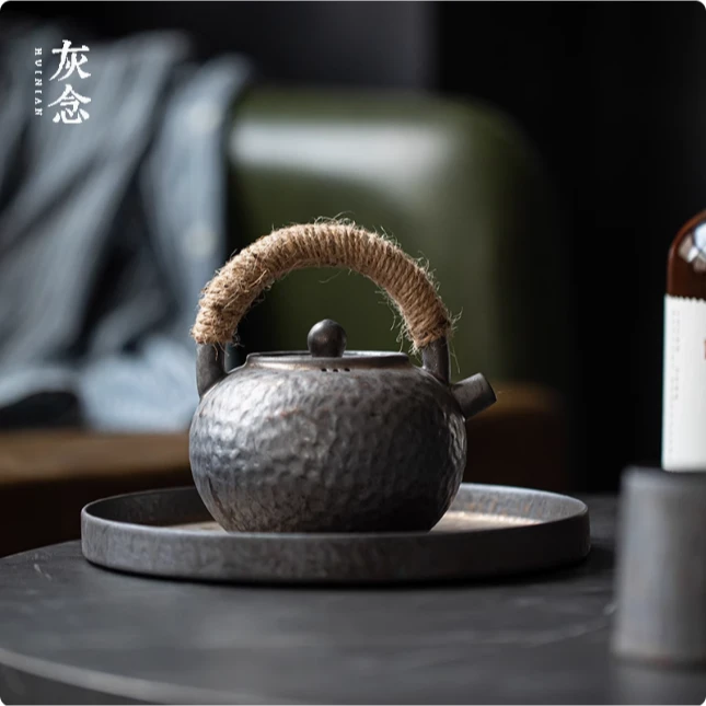 【交个朋友专属】鎏金锤纹-灰念-提梁壶-400CC（灰念0368）