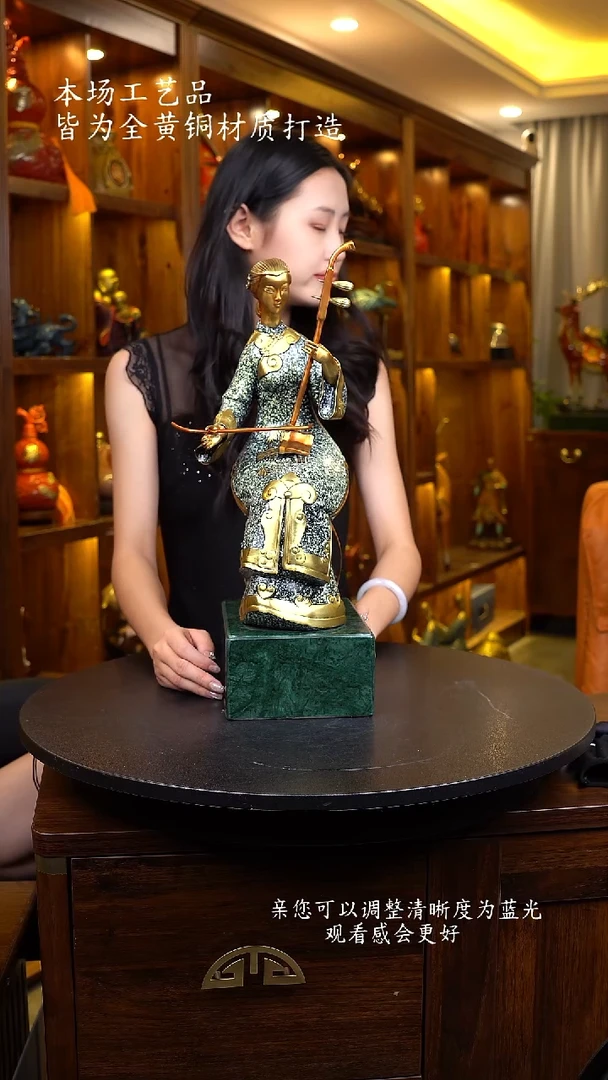 铜黄铜二胡侍女高温烧色作品
