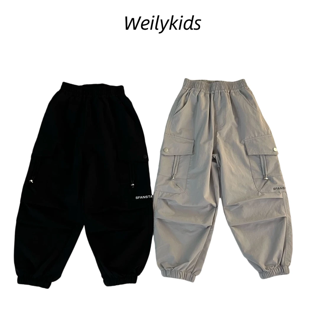 （速干工装款）2025年春季新款中大童、黑色工装裤、灰色工装裤7110