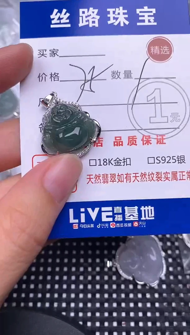 颈饰银S925镶嵌翡翠挂件