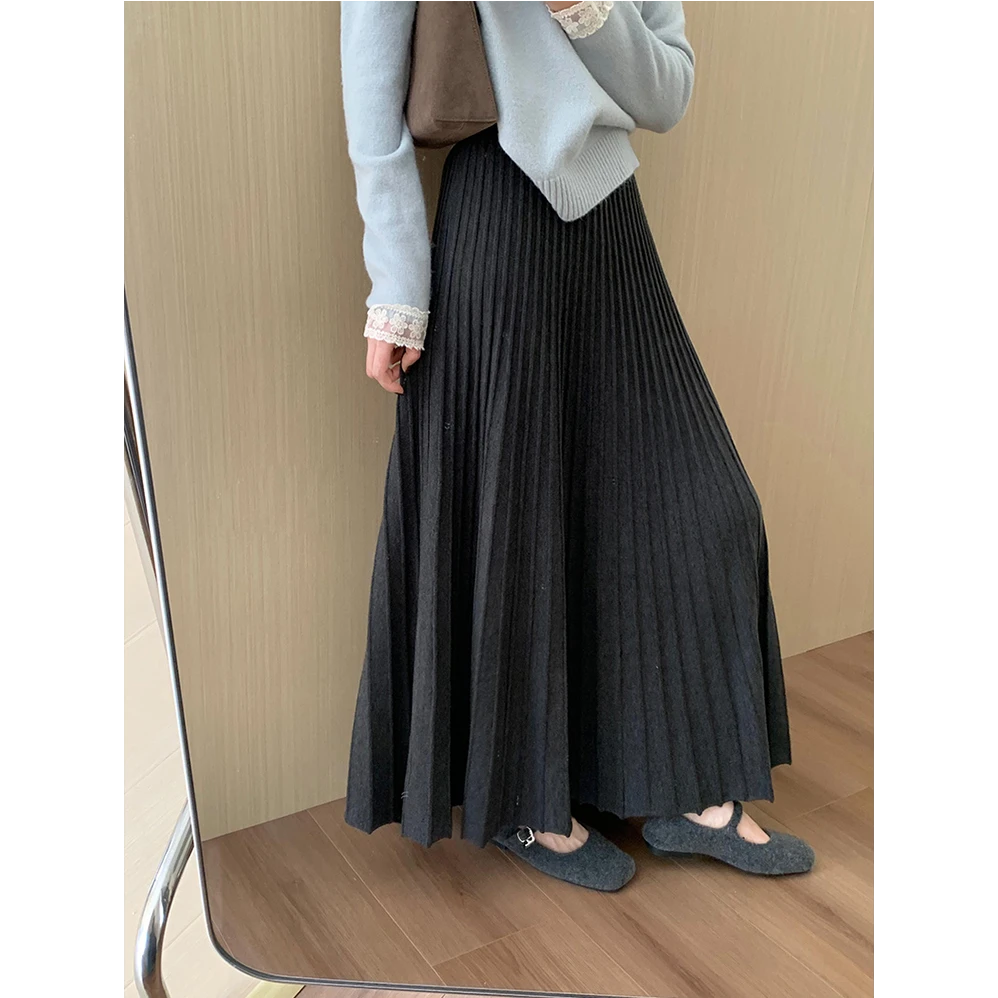 韩系高腰显瘦休闲百褶裙女秋冬新款时尚减龄淑女风宽松大摆伞裙