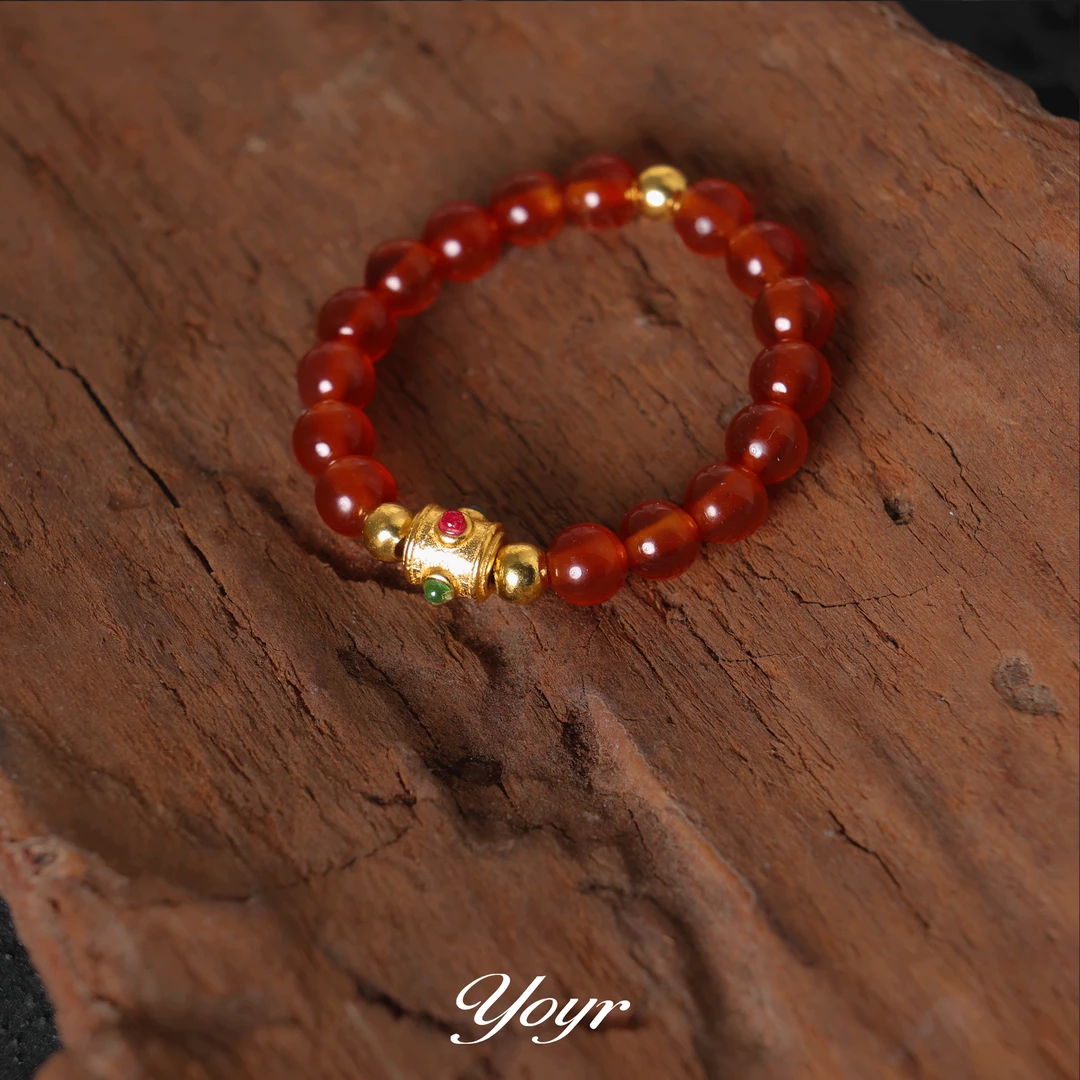 YOYR 925银戒指 红绡 戒指女款轻奢时尚百搭红色古法