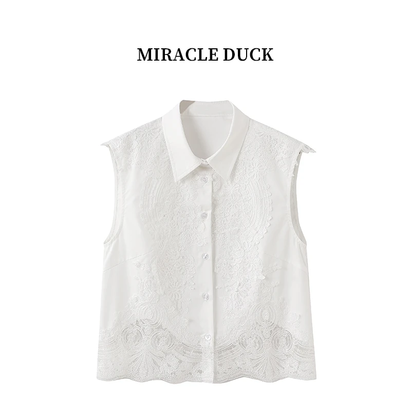 2号【落入凡尘】夏季时尚绣花白色无袖休闲蕾丝翻领翻领衬衫C1610