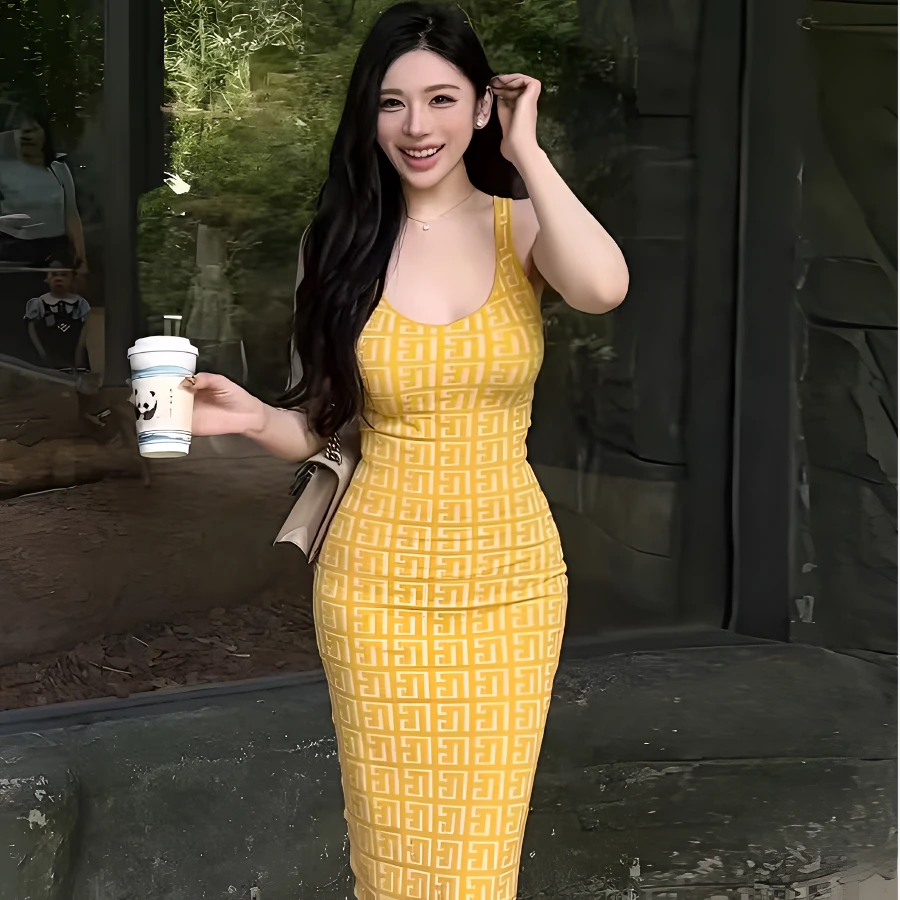 纯欲风性感印花吊带连衣裙女2025夏季新款时尚气质修身显瘦包臀裙