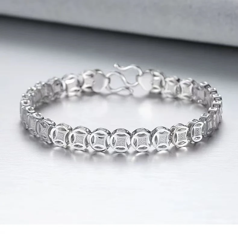 铂金pt950手链时尚钱币手链百搭经典白金手链精美铂金手环水贝