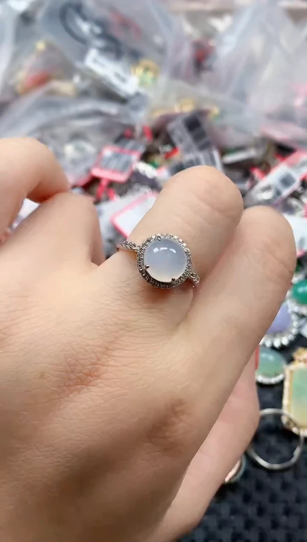 银S925镶嵌戒指翡翠天然A货缅甸翡翠