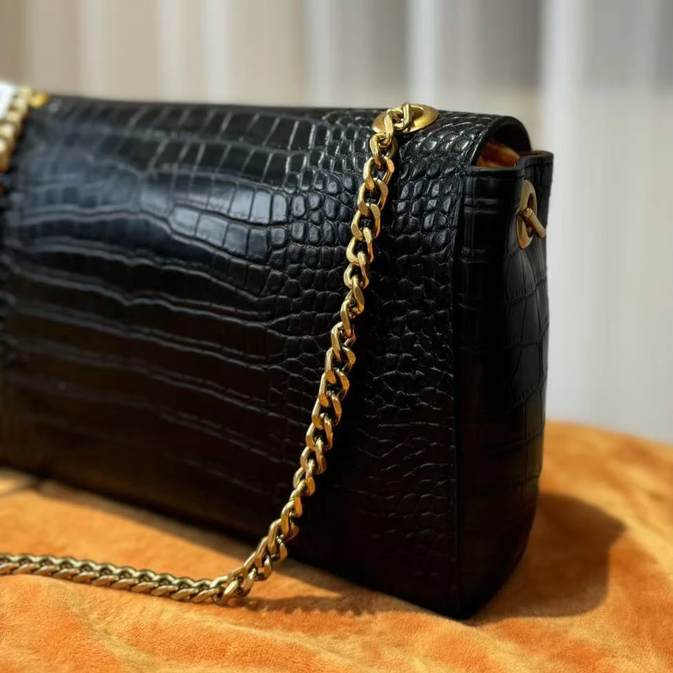 手工真皮包550527  鳄面阳黑