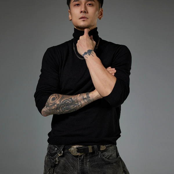 DRK【劲夫专属打底衫】黑色高领毛衣针织衫男修身百搭保暖纯色时尚