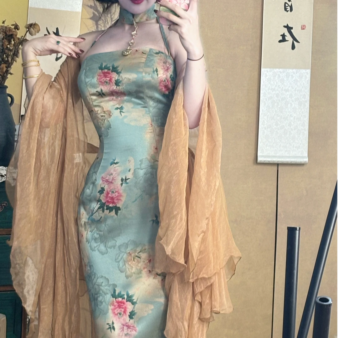 LHMknk1画报夫人原创国风重工提花缎面旗袍连衣裙 木风特价不退换