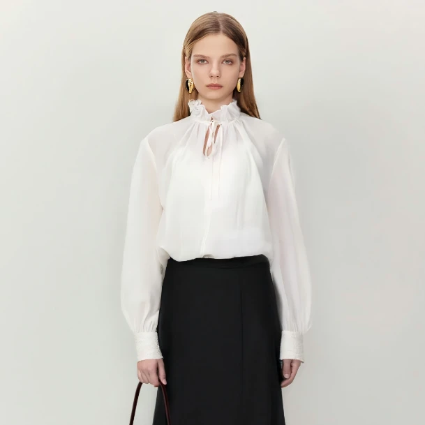 LYNEE【维也纳上衣】新 蕾丝边袖口荷叶领上衣宫廷风衬衫LGD2FAW193