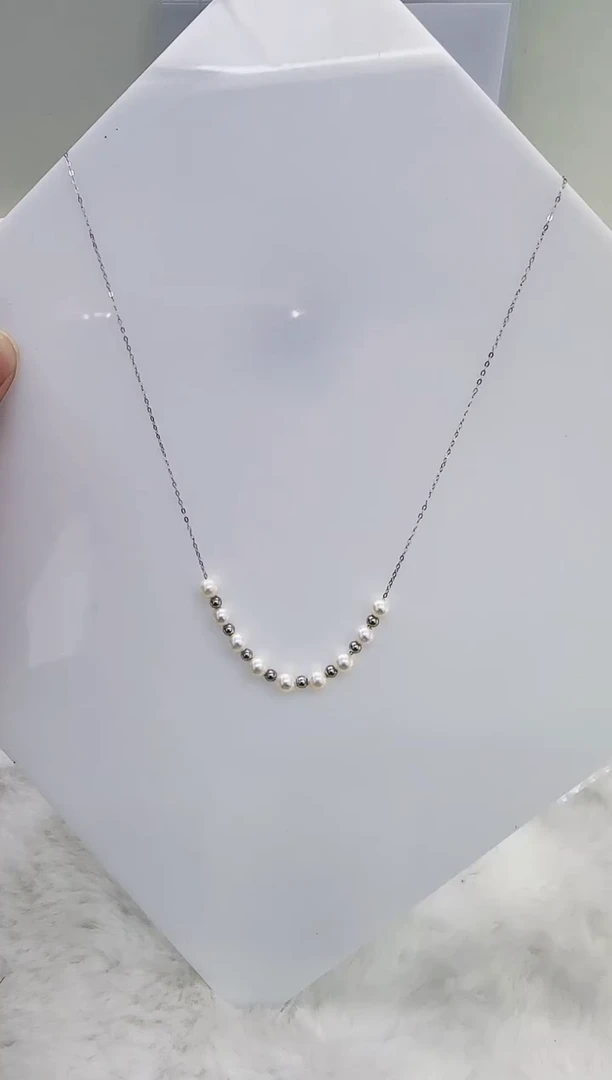 银S925镶嵌淡水珍珠DA定位球满天星项链4-5  y125