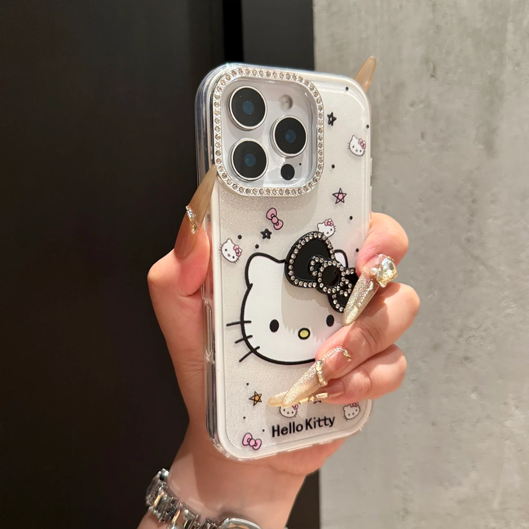 【专属】大孔闪钻蝴蝶结KT涂鸦适用苹果17promax手机壳星星涂鸦16女