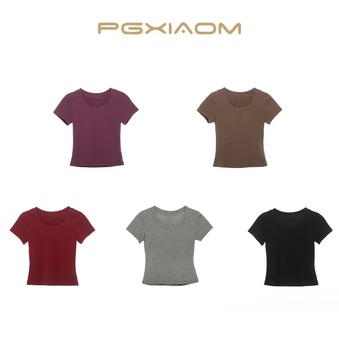 【PGXIAOM】润秀定制灰 紫 咖 黑 红五色修身短款T恤衫TX4030