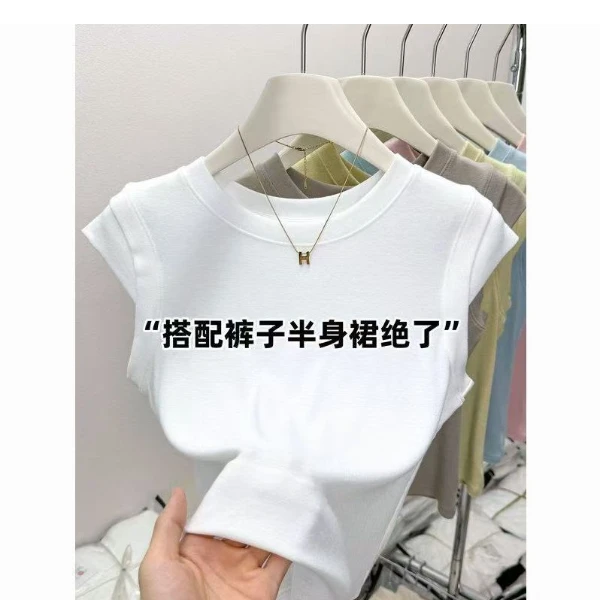 韩系感夏季圆领甜辣妹无袖女小心机坎肩显瘦上衣潮流百搭短袖打底