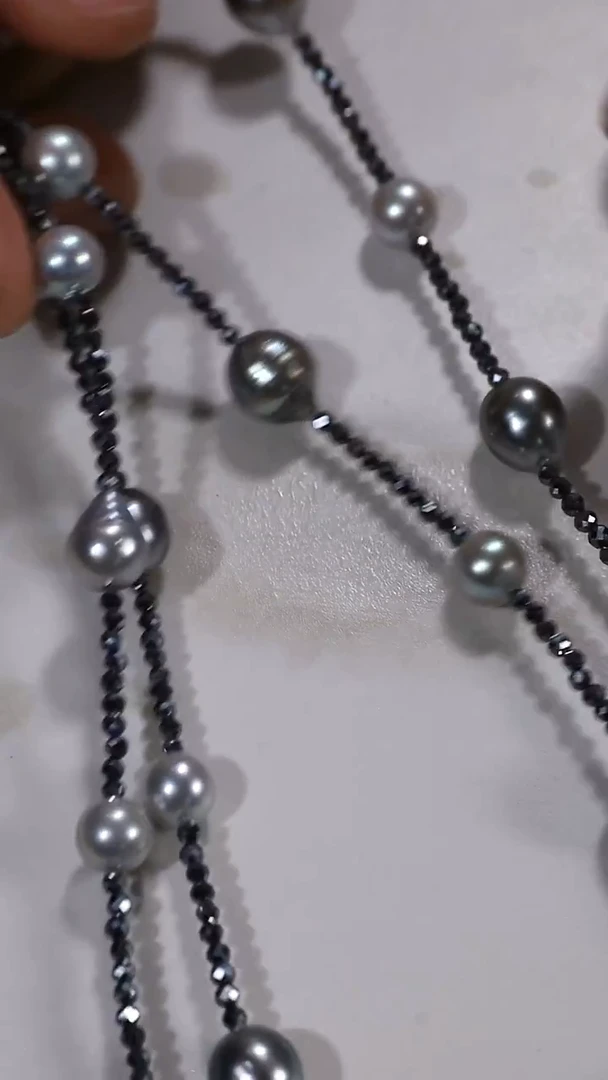 银S925镶嵌毛衣链海水珍珠大溪地搭配真多麻设计款毛衣链