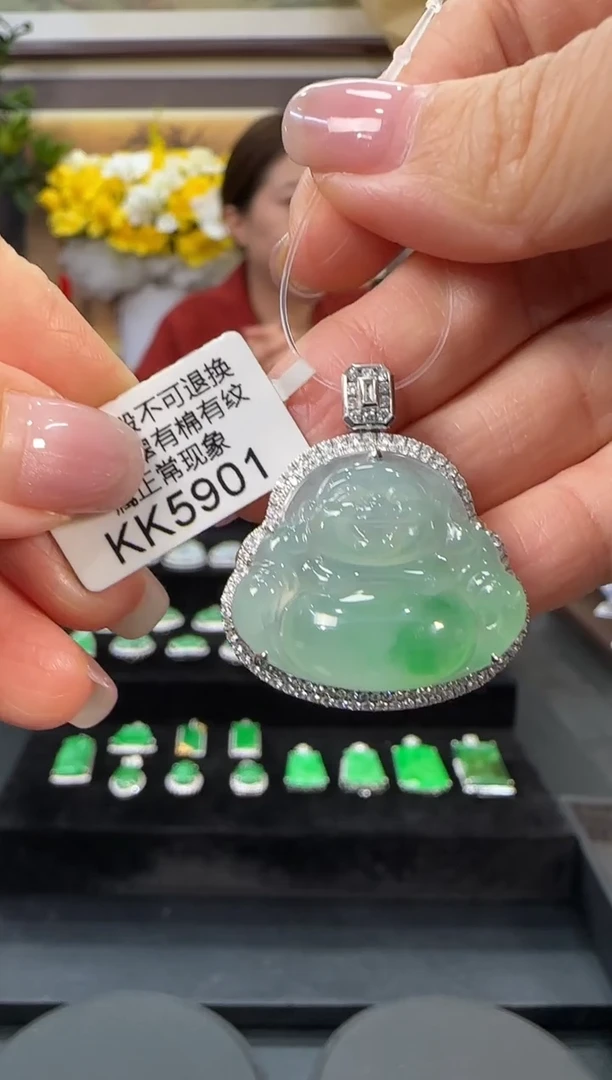 颈饰18K金镶嵌翡翠KK5901佛公