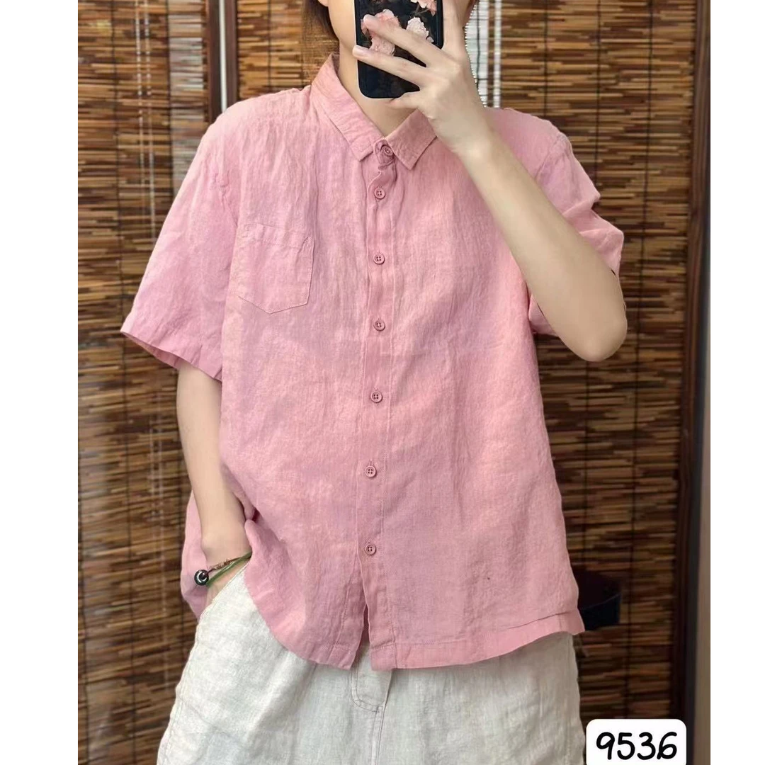 【大喜】夏季新款100%高端干洗雨露亚麻衬衫（衣长65）宽松文艺五分袖