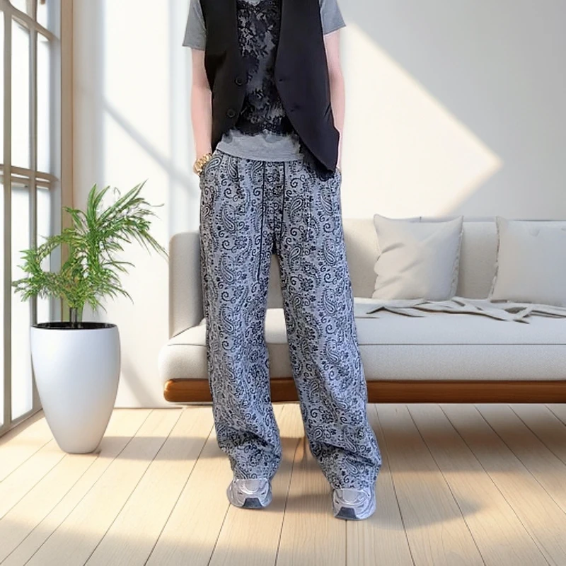 韩版春夏新款女装碎花名族风高腰宽松休闲裤女长裤百搭显瘦阔腿裤