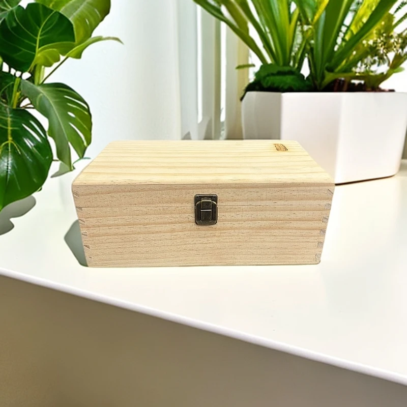 简约松木榫卯分格木盒长方形收纳盒复古翻盖木质首饰盒桌面实木盒