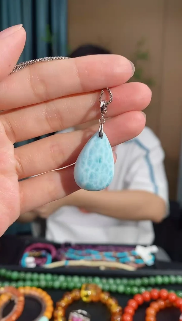 银S925镶嵌针钠钙石（海纹石）吊坠(不含链)181