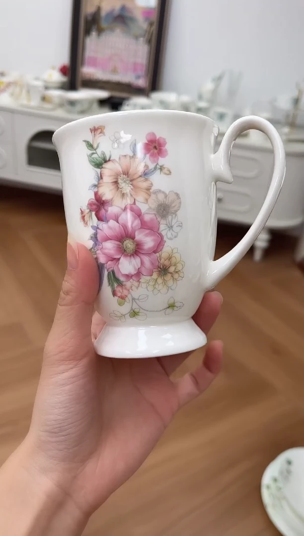 陶花花高骨骨瓷马克杯
