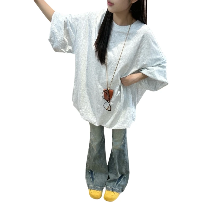 韩系泡泡七分袖T恤女夏新款宽松洋气下摆慵懒风衣夏季百搭时尚女