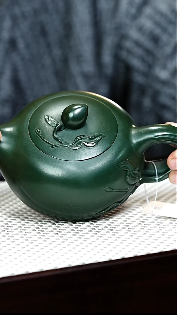 茶杯紫砂宜兴紫砂 寿桃 绿泥 陈红h324