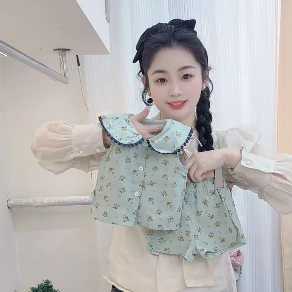 沫沫达【绿野仙踪】夏季新款女宝宝度假小碎花娃娃领背心短裤洋气