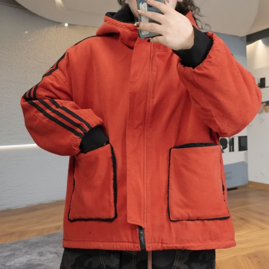 新款雪花绒双穿加绒外套宽松连帽上衣683