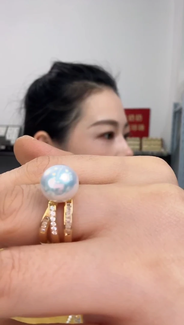 未镶嵌丨淡水珍珠10-11mm极光白珠戒指@@C1528