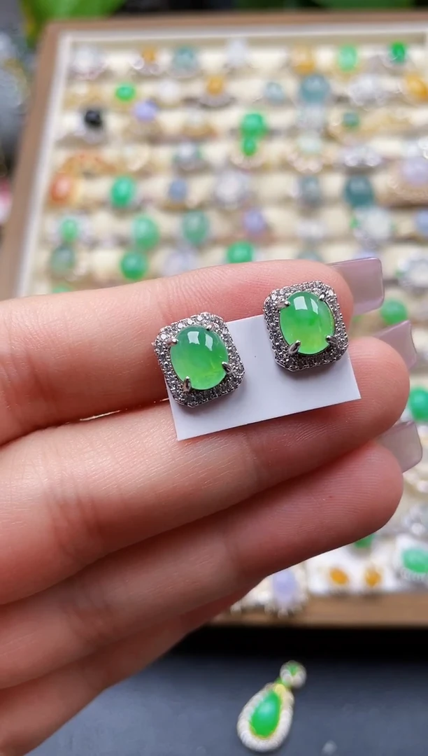 银S925镶嵌翡翠耳饰126