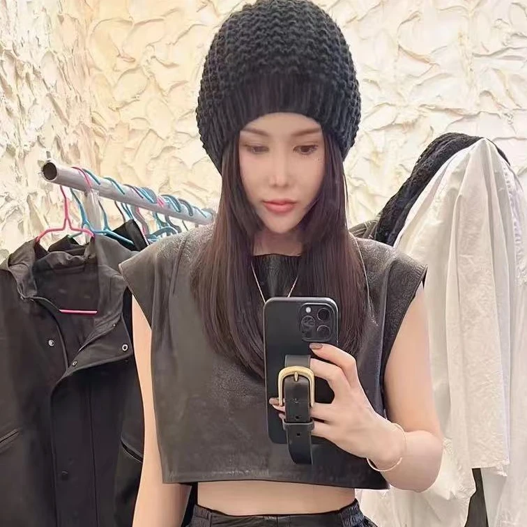 后背拉链  皮背心