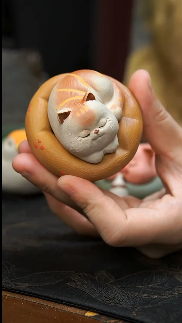 茶壶紫砂瞌睡猫茶宠
