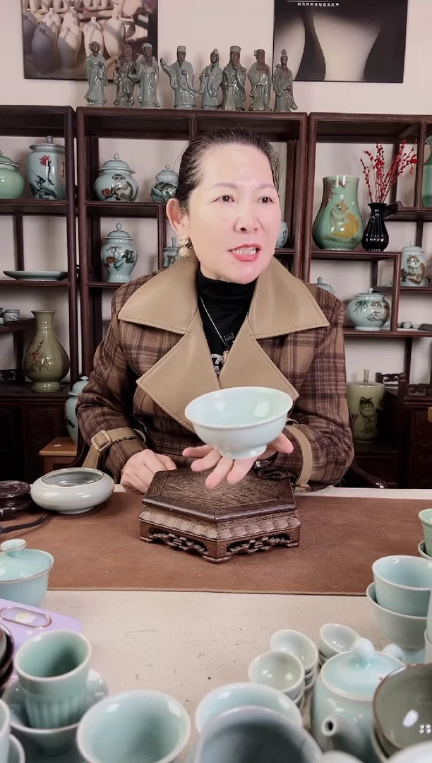 纯手工 粉青 高脚碗