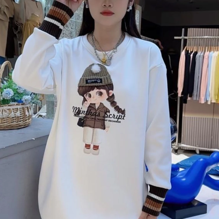 2025针织帽子女孩秋冬百搭加绒加厚韩版宽松时尚中长款长袖打底衫