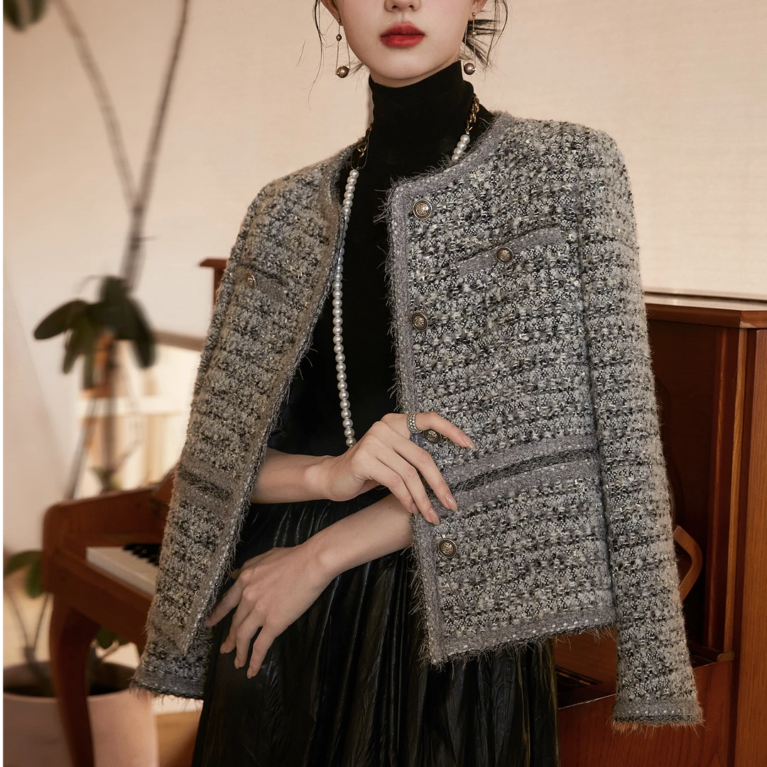 哥弟阿玛施正品小香风外套女款爆款2025新款高级感羊毛短款上衣