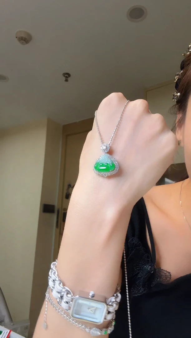 吊坠(不含链)银S925镶嵌翡翠天然翡翠吊坠