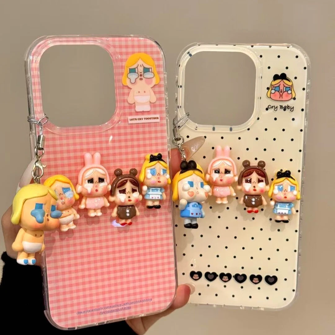 白底黑点哭娃适用iphone16手机壳苹果华为vivo小米OPPO荣耀防摔套