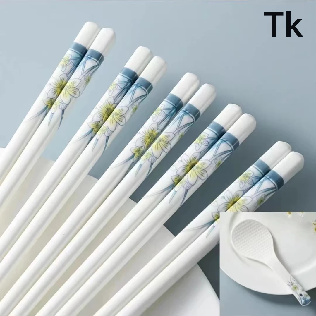 发水仙花骨瓷筷子10双+饭铲 破损联系客服 补贴