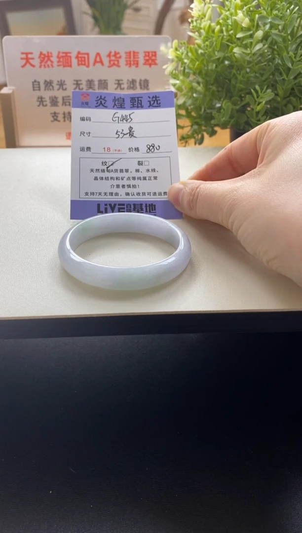未镶嵌手镯翡翠圈口53.4贵妃编码g445