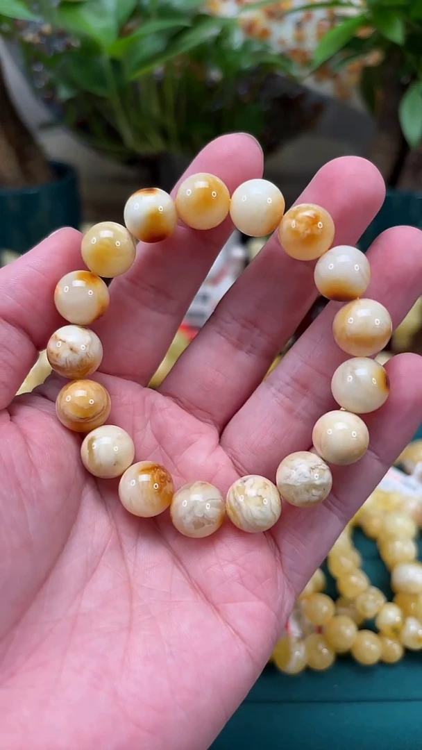 手链蜜蜡未镶嵌p79沁色花蜡奶豆单圈 16.56克 12mm